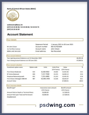 Central African Republic BEAC Bank Statement (Excel)